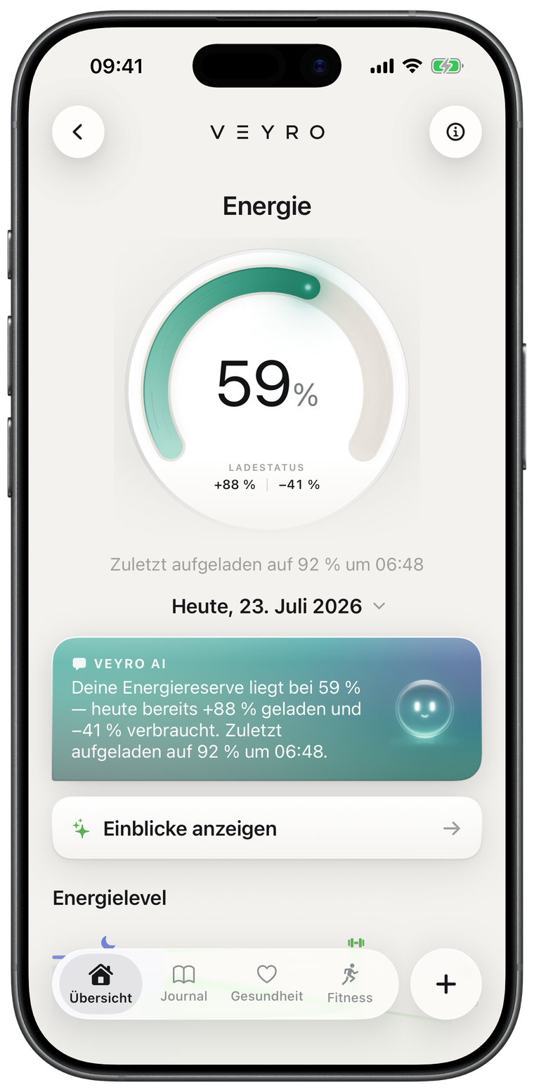 Energiereserve-Seite der Veyro-App